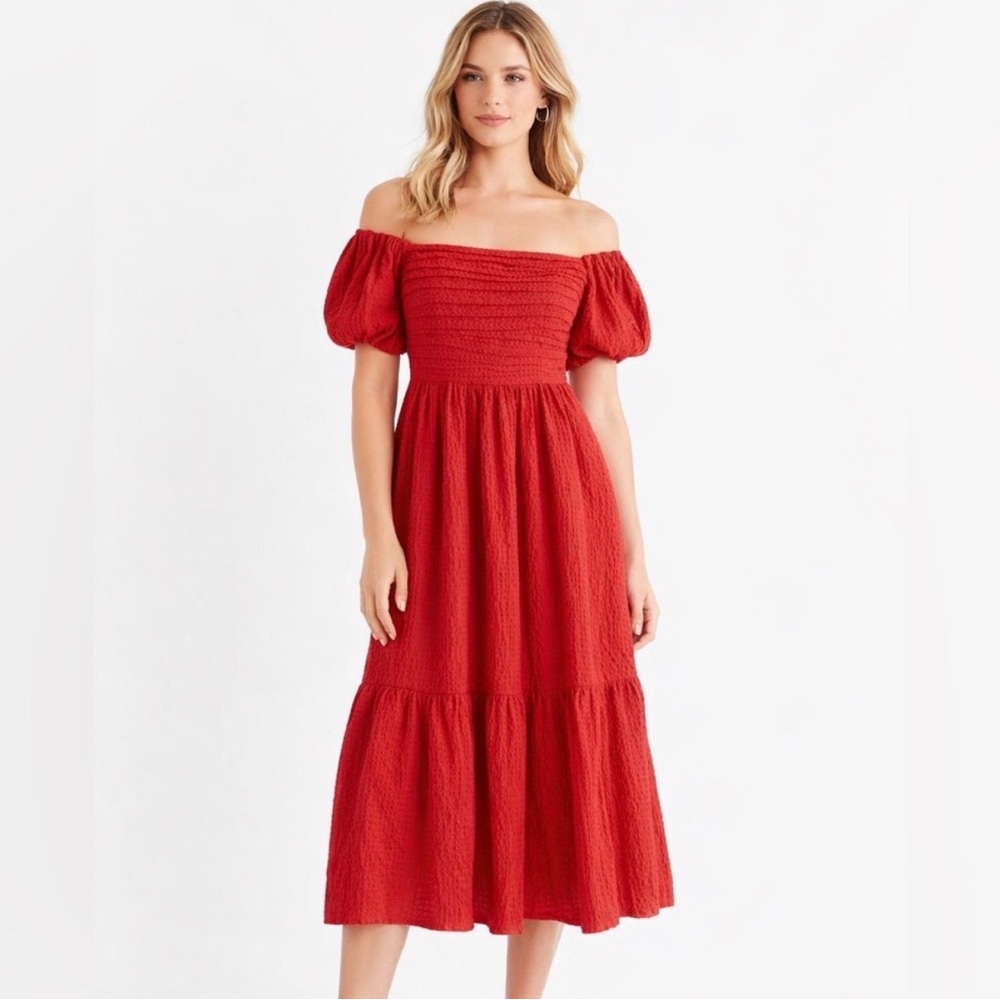 A&F Emerson Off-The-Shoulder Midi Dress - Red - Medium